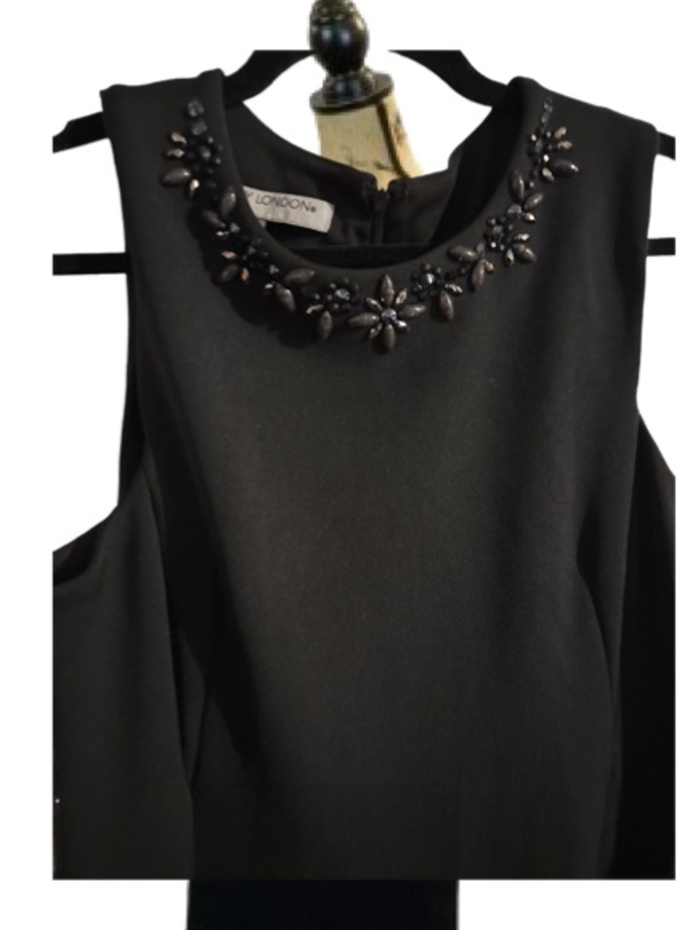 Maggie London Sleeveless A-Line Dress with Embellished Neckline